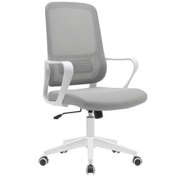 BAKAJI Ergonomiczne krzesło biurkowe z obrotowymi kółkami, odporne na zarysowania, oddychające oparcie z tkaniny i podparcie lędźwiowe, fotel biurowy z regulacją wysokości gazu 98-108 cm (szary i