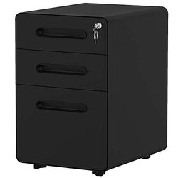 YITAHOME Rollende archiefkast met 3 laden, metalen mobiele archiefkast met slot, archiefkast onder bureau past op juridische/brief/A4-formaat voor thuis/kantoor, volledig gemonteerd, zwart