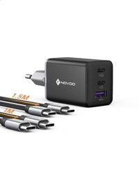 NOVOO Caricabatterie USB C da 67W con 2 cavi PD 100 W Type-C, Caricatore da muro compatto veloce PPS GaN III a 3 porte, per MacBook Pro 14'', Dell XPS 13, iPad Pro, iPhone 15, Galaxy S24 Ultra