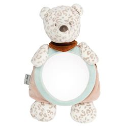 Nattou Jungo Achterbankspiegel, sneeuwluipaard met klittenbandsluiting, 34 cm, veganistisch, Boris & Jungo, beige