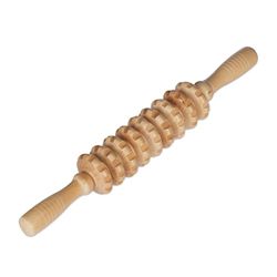 Relaxdays massageroller hout, 2 handgrepen, handmatig massageapparaat voor rug, nek, schouders, armen & benen, natuur