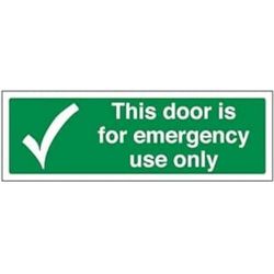 VSafety This Door Is For Emergency Use Only - Letrero de 300 mm x 100 mm, plástico rígido de 1 mm