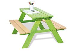 Pinolino 201623 Nicki - Mesa de madeira com bancos para 4 crianças, cor verde [importado da Alemanha]