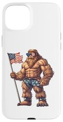 Bigfoot USA Flag Sunglass Patriotic Sasquatch 4th of July Custodia per iPhone 15 Plus