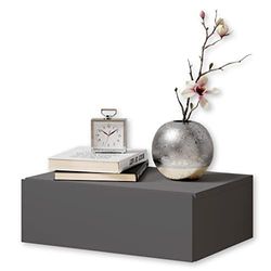 Stella Trading Tajo Tayo Suspendue en Graphite – Table de Chevet Flottante avec tiroir et Beaucoup d'espace de Rangement, Bois d'ingénierie, 42 x 14 x 30 cm