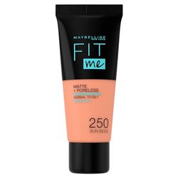 Maybelline New York Fondotinta Coprente Opacizzante Fit Me Matte&Poreless, Colore Uniforme, Pori Minimizzati, 250 Sun Beige