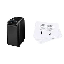 Fellowes distruggi documenti a miniframmento LX220, 20 fogli, cestino da 30 litri + Fogli oliati lubrificanti per distruggidocumenti, bianchi, confezione da 10 fogli