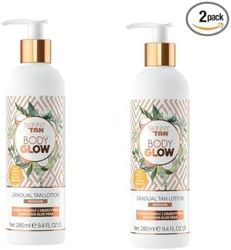 Skinny Tan Body Glow Moisturising Gradual Tan Lotion - Fake Tan Moisturiser, Cruelty-Free, Paraben Free & Vegan Tanning Moisturiser, Body Lotion with Coconut & Vanilla Aroma, 280ml (Pack of 2)