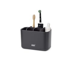 Joseph Joseph EasyStore Porta Spazzolino e Dentifricio, Compatibile con Spazzolini Elettrici e Tradizionali, 6 Scomparti, Contenitore da Bagno Smontabile, Nero Matte