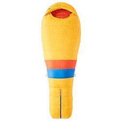 Marmot Never Summer, Sacco a pelo a mummia per adulti, imbottitura in piuma d'oca 650, molto leggero e caldo, 183 cm, adatto fino a -36 °C, Solar/Red Sun, 183 cm