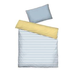 Tom Tailor Linge de lit bébé en Percale, 40x60 cm + 100x135 cm, 100% Coton/perforé, avec Motif réversible, Ourlet Haut et Fermeture éclair de Marque, Strips with Push (Sky Blue & Light Lemon)