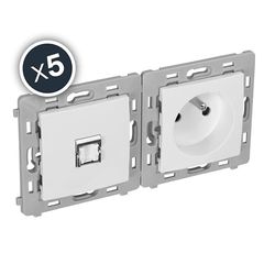Mecanism Duo Rj45 plugg + domstolsuttag - Caly Range - DEBFLEX 802025