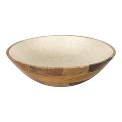 HOME DECO FACTORY, KA0653, Saladier en manguier Naturel, Design élégant et Polyvalent, idéal pour salades et Fruits, Facile à Entretenir, Taille 27,5 cm, Couleur Marron Beige