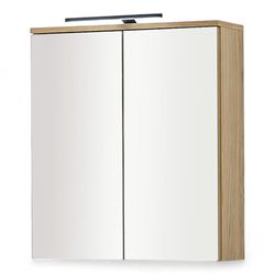 Stella Trading SLIEMA Armadietto Illuminazione a LED Effetto Rovere Certificato FSC – Specchio da Bagno con Molto Spazio, ingegnerizzato Legno, Spiegelschrank