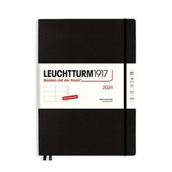 LEUCHTTURM1917 367605 Weekkalender Master (A4+) 2024, met extra schrift voor adressen en verjaardagen voor adressen en jubilea, zwart, Duits, 12 maanden