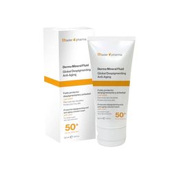 Thader Pharma - Crema solare minerale facciale con colore Derma Mineral Fluid con azione depigmentante e anti-invecchiamento, SPF 50+, 50 ml