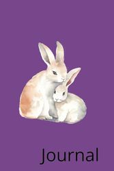 Journal: Adorable Mother and Baby Rabbit on Purple: 6" x 9" 120 Pages