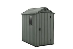 KETER Abri de Jardin Darwin 4 x 6 Vert en résine Effet Bois pour terrasse abri extérieur Haute résistance EVOTECH Double Couche structurelle 126 x 185 x 205 cm