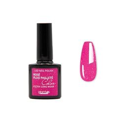 Glam'Up Paris - Vernis Semi-Permanent - Sans Hema - Vernis Gel UV LED - Hautement Pigmenté - Longue Durée - Facile à Utiliser - Rose Fluo Pailleté
