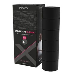 Kintex 6 rotoli di nastro sportivo, 3,8 cm x 10 m, nastro rigido non elastico, per il fissaggio e la stabilizzazione delle articolazioni, nastro per dita, nastro per bendaggi (Nero)