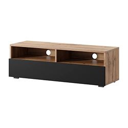 Selsey Meuble TV, Chêne Wotan Mat/Noir Brillant, Ohne LED
