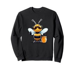 Cool Cartoon Bee with Honey Pot and Sunglasses Sweatshirt
