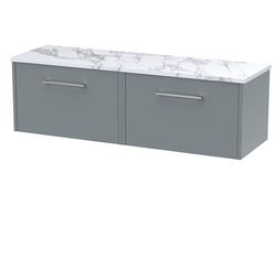 Hudson Reed JNU2322LCM2 Juno Modern Bathroom Wall Hung 2 Soft Close Drawer Vanity Unit and Carrera Marble Laminate Worktop, 1200mm, Coastal Grey