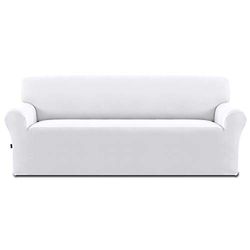 Easy-Going Fleece Stretch Sofa Slipcover Spandex Non-Slip Soft Couch Sofa Cover, Washable Furniture Protector with Anti-Skid Foam and Elastic Bottom for Kids, Pets(Sofa, Snow White)