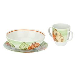 THUN, Porcelain Food Set Composed of Saucer, Bowl and Glass, Green Color, Baby Line, 4x4x6 cm h