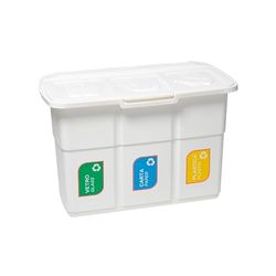 Avilia Cubo de basura con 3 compartimentos para basura – Cestas de reciclaje de 25 L cada una, 75 x 37 x 50 cm, de plástico, blanco