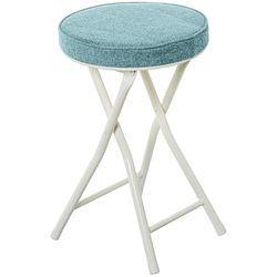 DRW Taburete Plegable de Metal y Tela en Blanco y Verde 30x30x49 cm