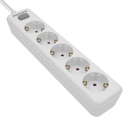 Philips SPN1142WA/10 - Multipresa a 4 prese Schuko, interruttore on/off, cavo di alimentazione intrecciato 2 metri (alta resistenza) - Colore bianco