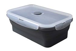 Fackelmann Fiambrera Plegable Térmica para Comida Caliente y Fría, Silicona con cierres herméticos, resistente a 230ºC, apto para microondas, frigorífico y congelador, gris y transparente,1200ml, 1ud.