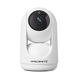ARCANITE 1080P Wireless Home Security WiFi IP Camera for Baby, Pet, Nanny Monitoring. App for Pan-Tilt-Zoom controls, Motion Detection Follow, Night Vision, 2-Way Audio, MicroSD Card Slot, White