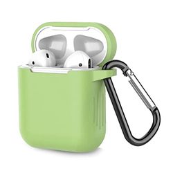 Silikonfodral med nyckelring, kompatibelt med Apple AirPods Case 1 & 2, skyddande silikonfodral av mjukt för Airpods, stötsäkert hörlursfodral, skyddsfodral för Apple Airpods 1 & 2, matcha-grön