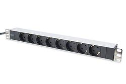 DIGITUS Extensão de tomadas de 19" - 8 tomadas - 1U - 250 VAC - 50/60 Hz - 16 A - 4000 W - Para armários de rede e servidores de 19 polegadas