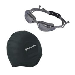 Endless High-Performance Swimming Cap and Goggles Combo Set | Premium Silicone Swim Cap with Anti-Fog, UV Protection Swim Goggles | Sleek Design for Men and Women |Color: Silver Black