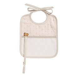 Filet - Babero de Suave Tejido de Lunares 3D con Chupete y Bolsillo de Aida para bordar, Ideal para Recién Nacidos, 100% Made in Italy, Color Beige y Blanco
