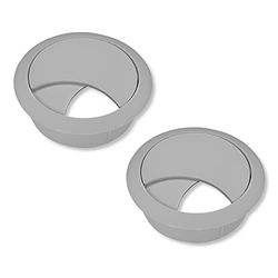 cyclingcolors 2x Pasacables de Escritorio 58mm Mesa Oficina Cables Mesa Redondos Gestión Alambre alimentación audio pantallas, Gris