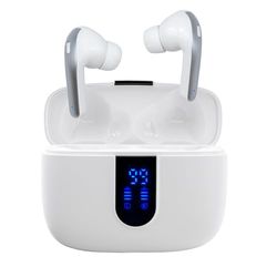 iggual – Bezprzewodowe słuchawki z mikrofonem, słuchawki Bluetooth 5.3, słuchawki z redukcją szumów, słuchawki z dotykowym sterowaniem, w zestawie etui do ładowania typu C z wyświetlaczem (biały)