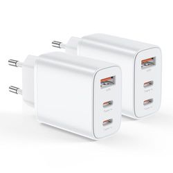 2-Pack Chargeur USB C 30W 3-Ports Prise Chargeur USB C Type C Charge Rapide Carregateur Multiple Rapide pour iPhone 16 15 14 13 12 11 Pro Max XR XS 8 7, iPad, Samsung