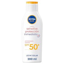 NIVEA SUN Sensitive proteção contra alergias solares solares leite solar FP 50 (1 x 200 ml), protetor solar não oleoso para pele sensível, protetor solar resistente à água