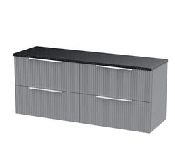 Hudson Reed DFF293LSB2 Fluted Modern Bathroom Wall Hung 4 Soft Close Drawer Vanity Unit and Sparkling Black Laminate Worktop, 1200mm, Satin Grey