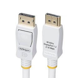 StarTech.com Cable DisplayPort 1.2 Certificado VESA Blanco de 1,8m - Cable DP 1.2 para Monitor - 4K60-21,6Gbps - Pestillo