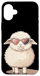 Fluffy Sheep with Heart Shaped Sunglasses Costume Case for iPhone 16 Plus