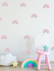24 pegatinas de pared de arco iris de colores pastel para niños, pegatinas de pared para guardería, dormitorio infantil, extraíble, arte de pared