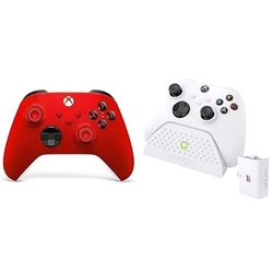 Xbox Wireless Controller - Pulse Red Series X+Venom Charging Dock with Rechargeable Battery Pack - White Series X & S One