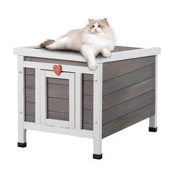 VEVOR Outdoor Kattenhuis Weerbestendig, Wilde Kattenopvang voor meerdere katten, Buiten Houten Kat Konijnenhuis met PVC Deurkleppen en Open Dak, 50 cm L x 47 cm B x 47 cm H