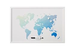 Bi-Office, Bacheca Poligono Mappa Del Mondo, Magnetica Cancellabile a Secco, Cornice Bianca MDF, 60x40cm