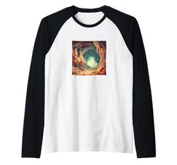 Grotta Con Stalattiti Vintage Paesaggio Grafico Colorato Maglia con Maniche Raglan